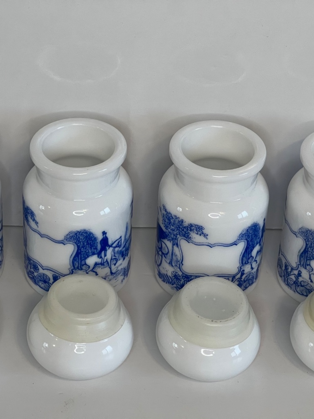 1950's White Milk Glass Apothecary Jar Set Of 4 Bubble Lid Made in Belgium EUC - Picture 9 of 14